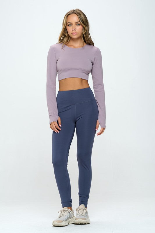 OTOS Active Two Tone Long Sleeve Crop Top & Leggings Activewear Set in 4 Colors