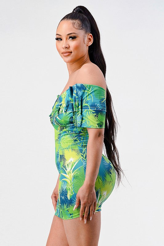 ATHINA Neon Garden Off Shoulder Mini Dress