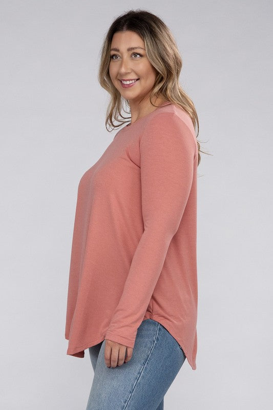 Zenana Plus Size Long Sleeve Round Hem Jersey Tunic T-Shirt