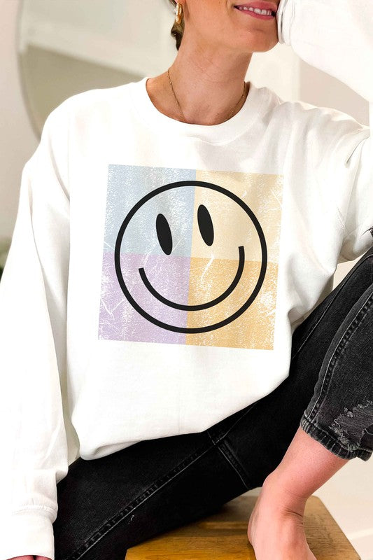 Blume and Co Four Square Happy Face Graphic Sweatshirt in 2 Colors