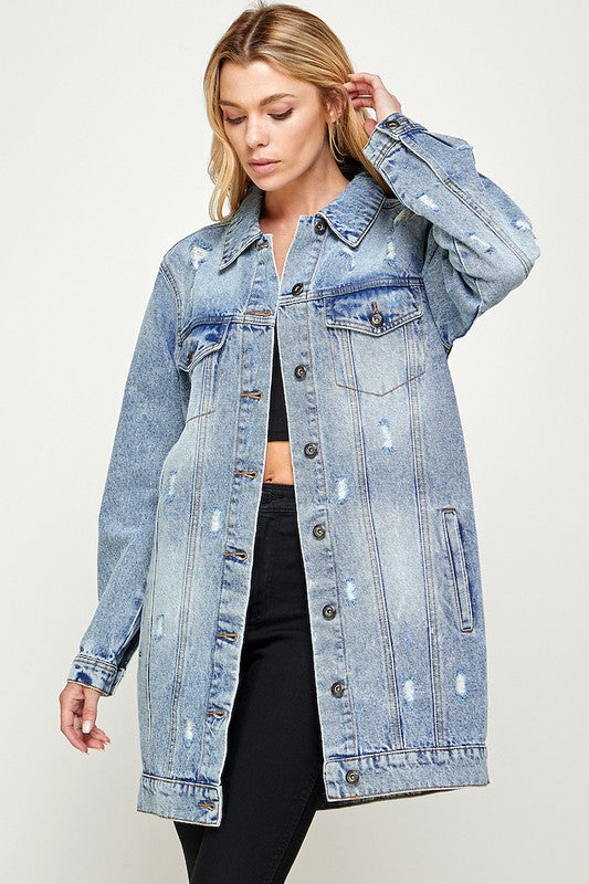 Blue Age Longline Distressed Denim Jacket in 3 Colors