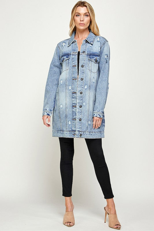 Blue Age Longline Distressed Denim Jacket in 3 Colors