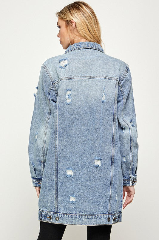 Blue Age Longline Distressed Denim Jacket in 3 Colors