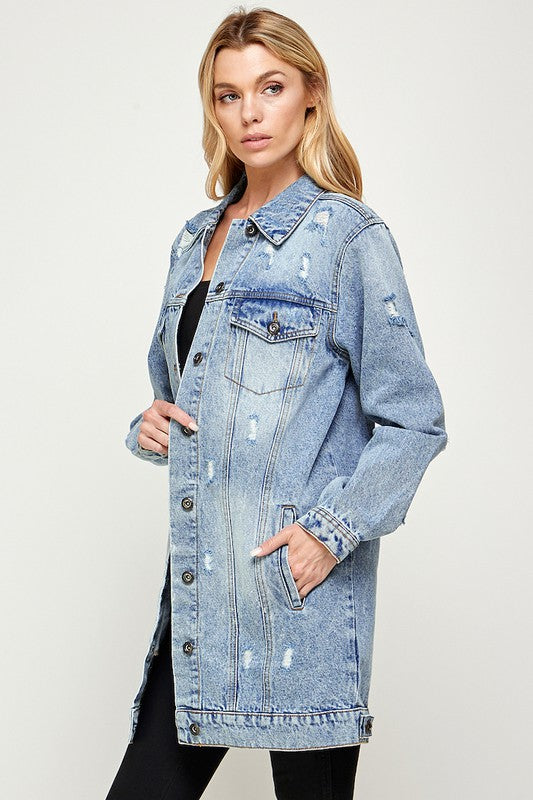 Blue Age Longline Distressed Denim Jacket in 3 Colors