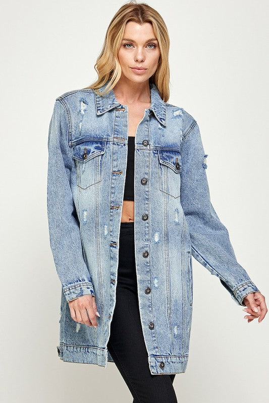 Blue Age Longline Distressed Denim Jacket in 3 Colors