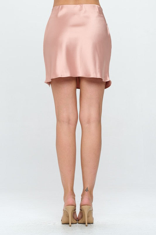 Renee C Satin Mini Skirt with Slit