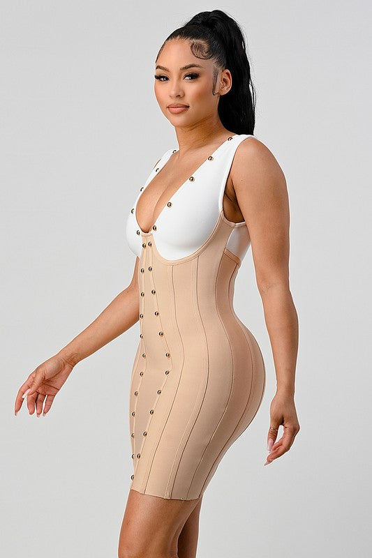 Athina Stunning Beads Color Block Bandage Mini Dress