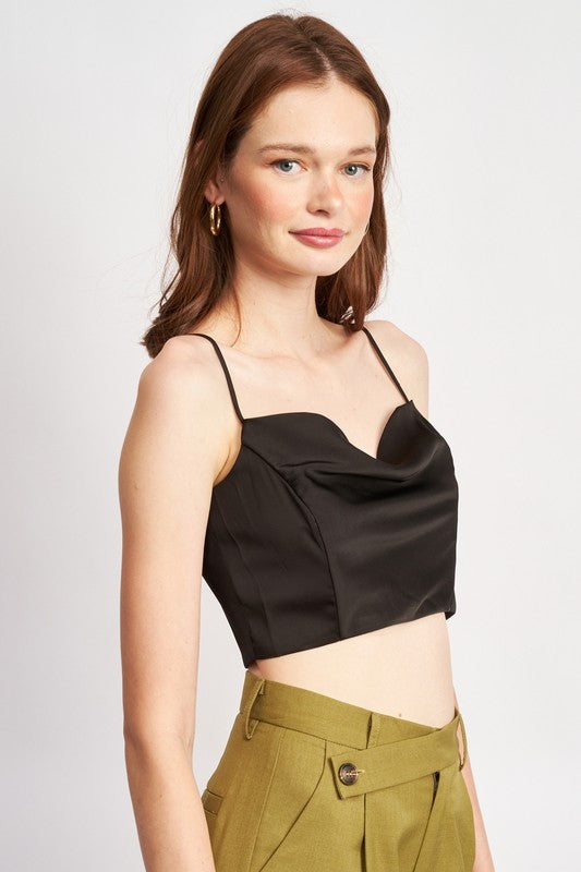 EMORY PARK COWL NECK SATIN BUSTIER TOP