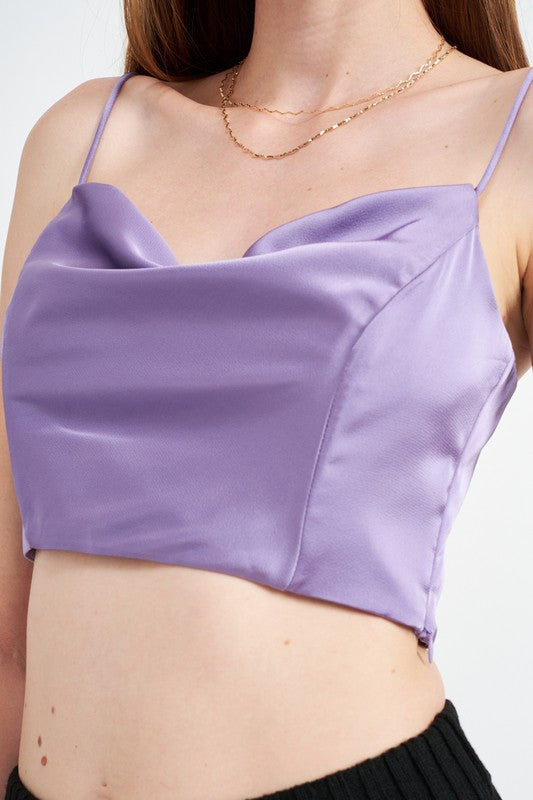 EMORY PARK COWL NECK SATIN BUSTIER TOP