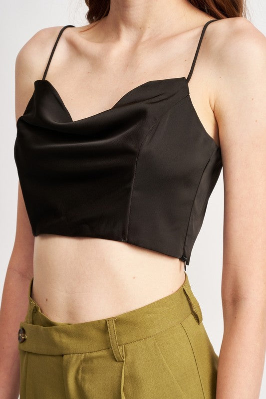 EMORY PARK COWL NECK SATIN BUSTIER TOP