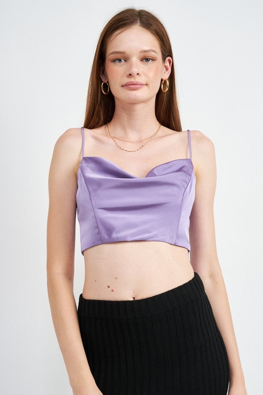 EMORY PARK COWL NECK SATIN BUSTIER TOP