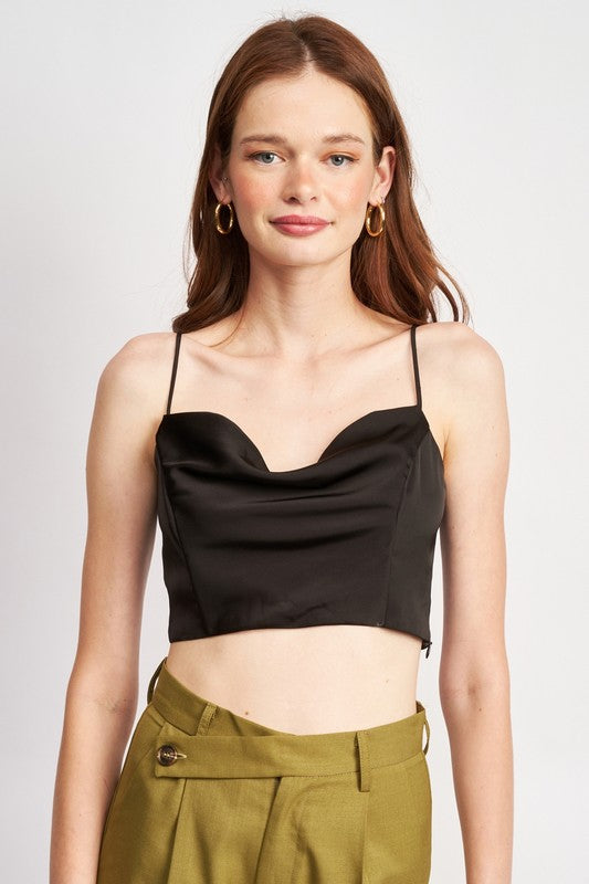 EMORY PARK COWL NECK SATIN BUSTIER TOP