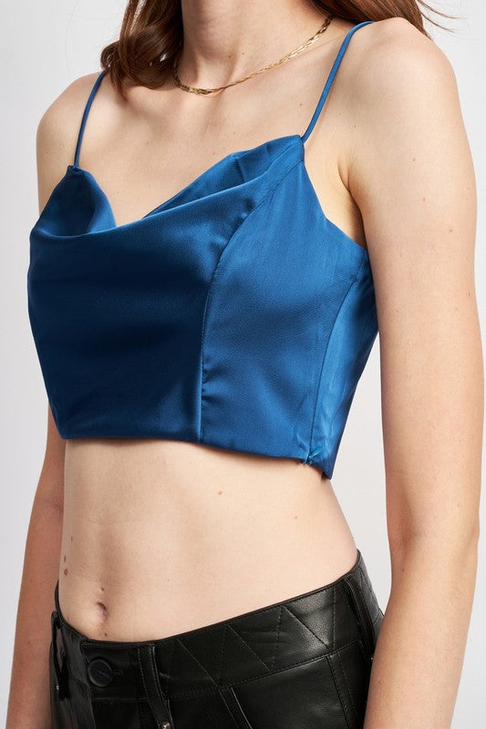 EMORY PARK COWL NECK SATIN BUSTIER TOP