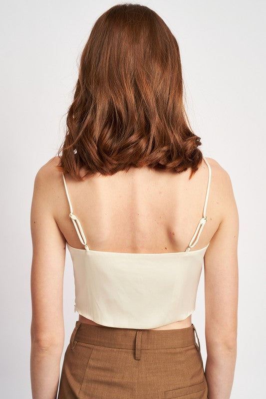 EMORY PARK COWL NECK SATIN BUSTIER TOP