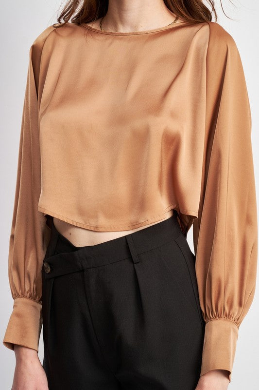 EMORY PARK LONG SLEEVE SATIN CROP BLOUSE