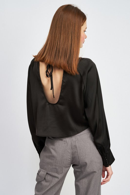 EMORY PARK LONG SLEEVE SATIN CROP BLOUSE