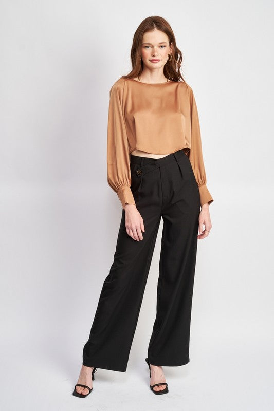 EMORY PARK LONG SLEEVE SATIN CROP BLOUSE