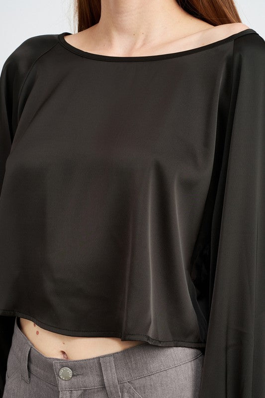 EMORY PARK LONG SLEEVE SATIN CROP BLOUSE