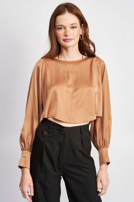 EMORY PARK LONG SLEEVE SATIN CROP BLOUSE