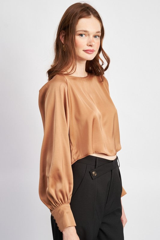 EMORY PARK LONG SLEEVE SATIN CROP BLOUSE