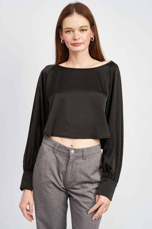 EMORY PARK LONG SLEEVE SATIN CROP BLOUSE