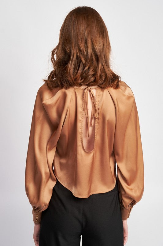 EMORY PARK LONG SLEEVE SATIN CROP BLOUSE