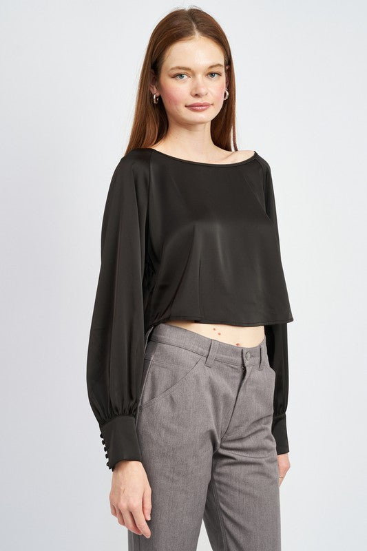 EMORY PARK LONG SLEEVE SATIN CROP BLOUSE