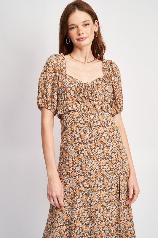 EMORY PARK FLORAL MIDI DRESS WTIH RUFFLE DETAILS