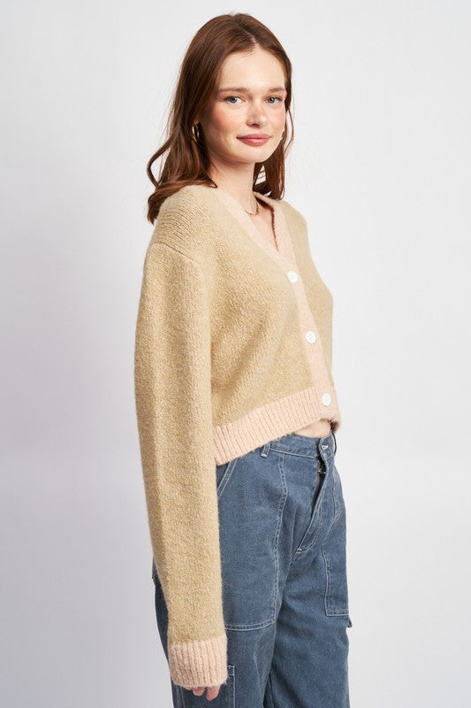 EMORY PARK V NECK CONTRASTED CROPPED CARDIGAN