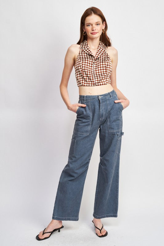 EMORY PARK ZIP FRONT HALTER NECK CROP TOP