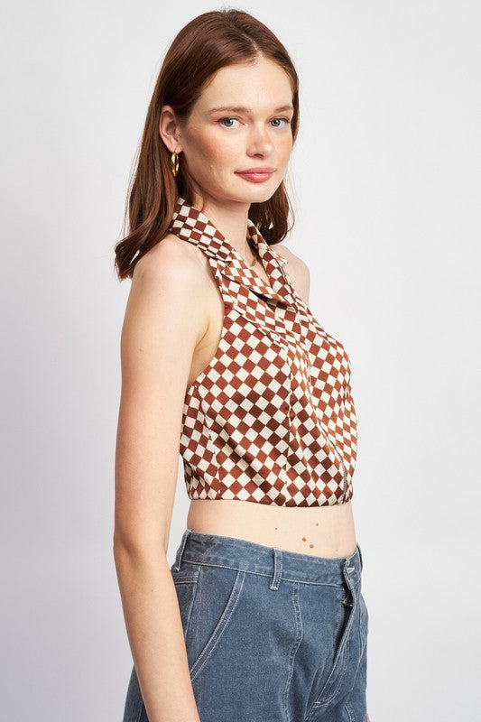 EMORY PARK ZIP FRONT HALTER NECK CROP TOP