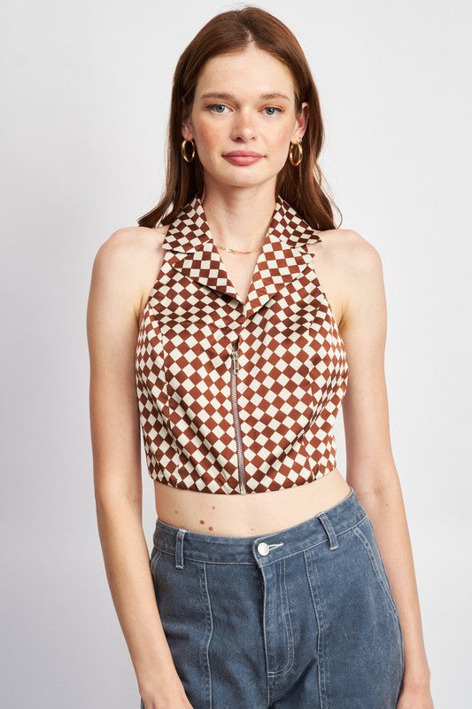 EMORY PARK ZIP FRONT HALTER NECK CROP TOP