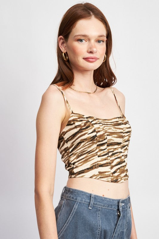 EMORY PARK PRINTED SPAGHETTI STRAP BUSTIER TOP