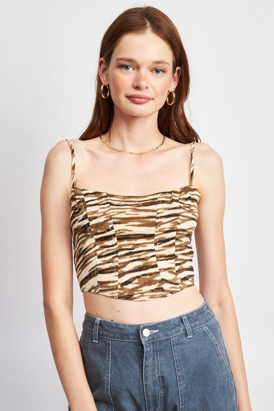 EMORY PARK PRINTED SPAGHETTI STRAP BUSTIER TOP