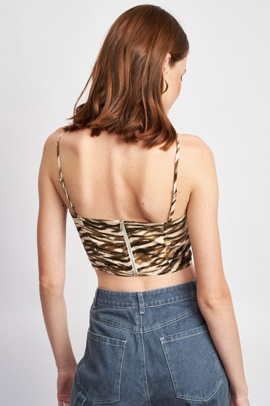 EMORY PARK PRINTED SPAGHETTI STRAP BUSTIER TOP