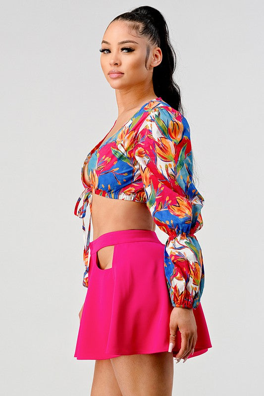 Athina Two Piece Long Sleeve Crop Top and Cutout Pants Set