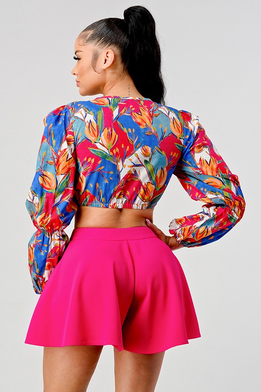 Athina Two Piece Long Sleeve Crop Top and Cutout Pants Set