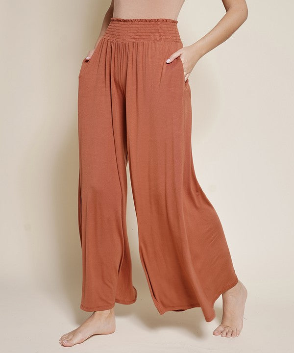 SMOCK ELASTIC WAIST MAXI PALAZZO