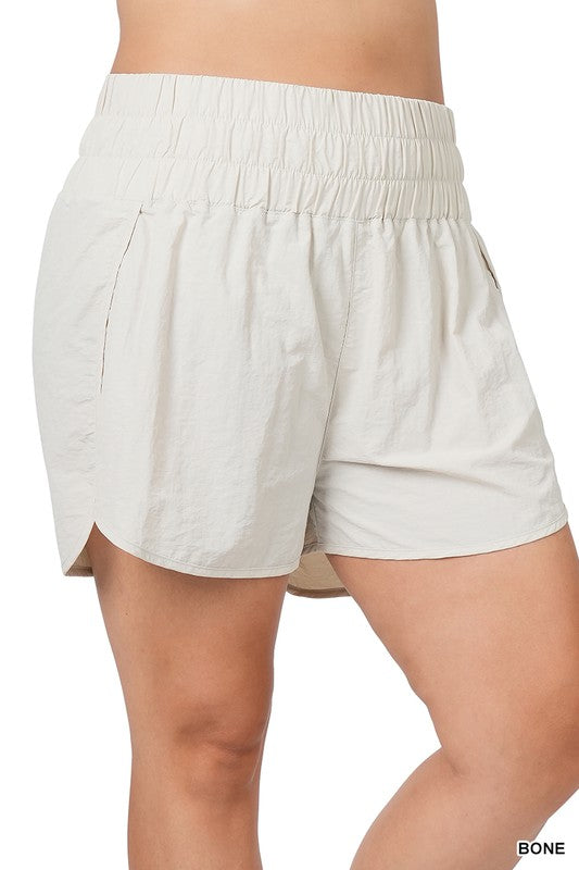 Zenana Plus Active Double Layered Smocked Waist Shorts in 9 Colors