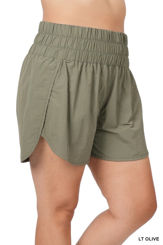 Zenana Plus Active Double Layered Smocked Waist Shorts in 9 Colors