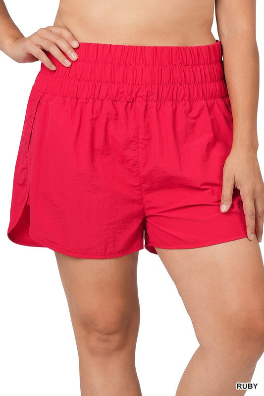 Zenana Plus Active Double Layered Smocked Waist Shorts in 9 Colors