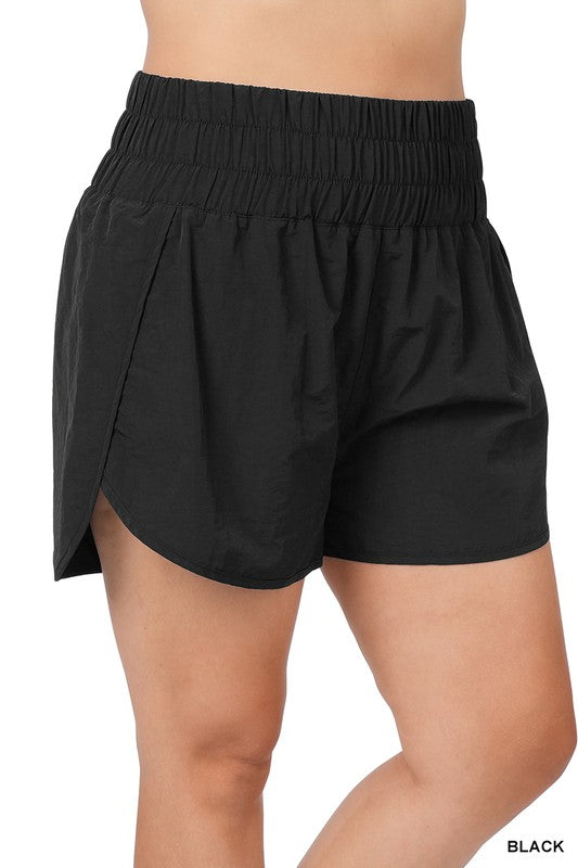 Zenana Plus Active Double Layered Smocked Waist Shorts in 9 Colors