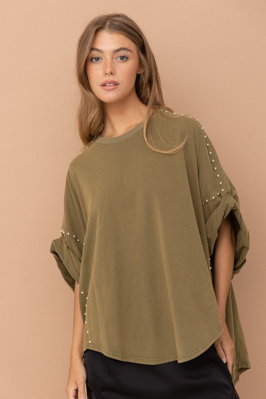 Studded Oversized High Low T Shirt