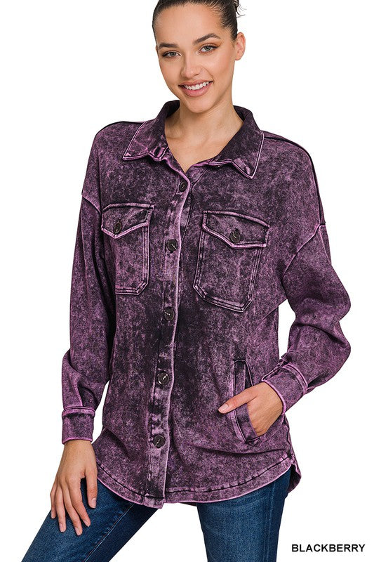 Zenana Mineral Washed Shirt Jacket in 3 Colors