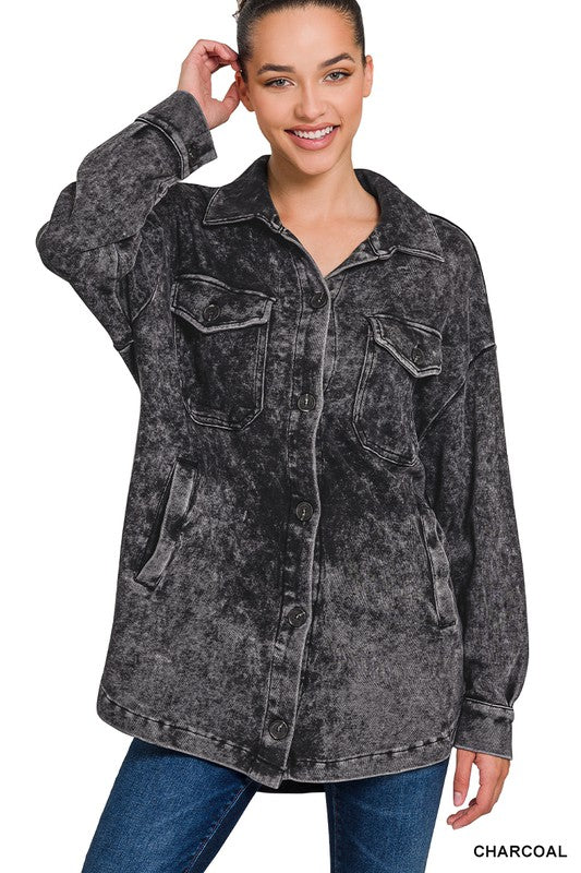 Zenana Mineral Washed Shirt Jacket in 3 Colors