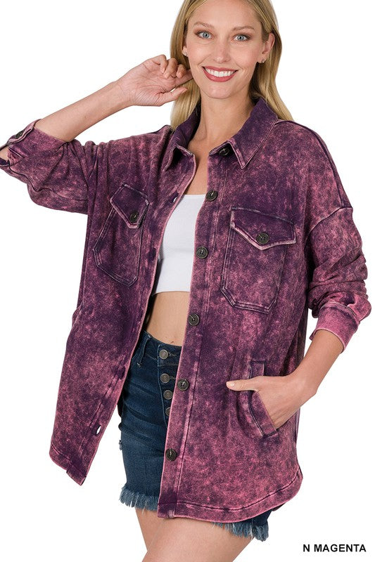 Zenana Mineral Washed Shirt Jacket in 3 Colors