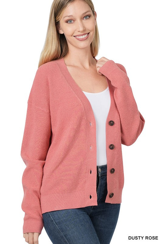 Zenana Button Front V-Neck Cardigan Sweater in 6 Colors