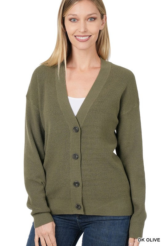 Zenana Button Front V-Neck Cardigan Sweater in 6 Colors