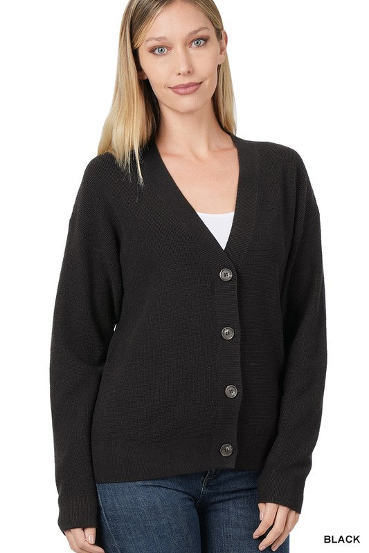 Zenana Button Front V-Neck Cardigan Sweater in 6 Colors