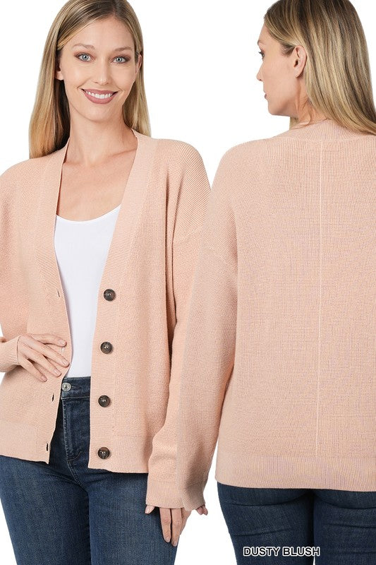 Zenana Button Front V-Neck Cardigan Sweater in 6 Colors